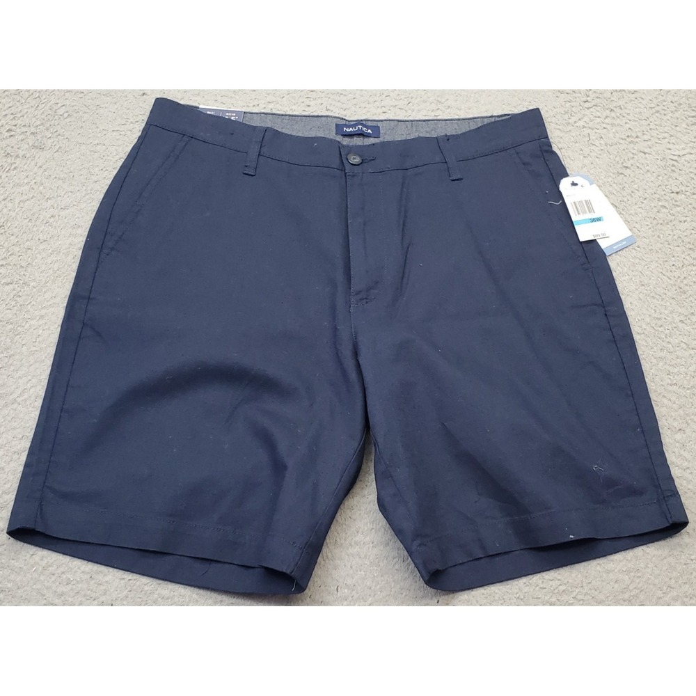 Nautica Deck Shorts Mens Size 36 Blue Golf Performance Linen Blend Classic Fit